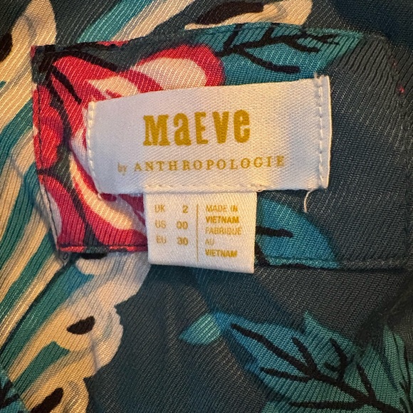 Maeve Anthropologie Teal Silky Buttonfront Shirt Dress Green Multi Floral - Picture 12 of 14